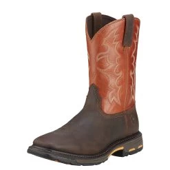 Ariat 10005888 Men's Workhog Orange Square Toe Cowboy Boots 11 Ariat 10005888 Men's Workhog Orange Square Toe Cowboy Boots -Work Shoes Store 10005888 3 4