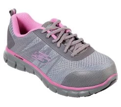 Skechers Shoes: Women's 77250 GYPK Grey Pink Sure Track- Saquenay Alloy Toe Athletic Shoe -Work Shoes Store 77250 gypk b