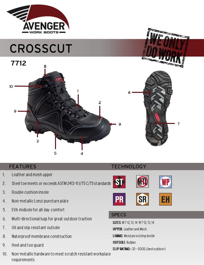 Avenger Boots: Men's A7712 6" Crosscut Steel Toe Waterproof Work Boots 3 Avenger Boots: Men's A7712 6" Crosscut Steel Toe Waterproof Work Boots