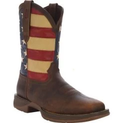 Durango Boots: Men's DB5554 Brown Rebel 12 Inch American Flag Pull On Square Toe Boot -Work Shoes Store db5554 reg