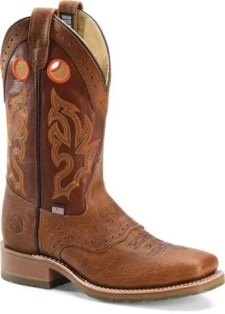 Double H Boots: Men's DH5400 Brown Square Steel Toe ICE Roper 13" Pull On Cowboy Boot