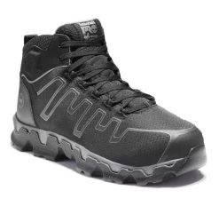 Timberland Pro Shoes: Men's A1JYQ Black Grey PowerTrain Mid Alloy Toe Athletic Work Shoes