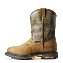 Ariat Boots: Men's 10008633 Waterproof Brown Pull-On Workhog Cowboy Boots -Work Shoes Store f11 mns work couto 10008633 side