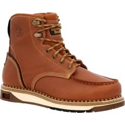 Georgia Boots: Men's GB00489 Brown Plain Toe AMP LT Wedge Moc Toe EH 6" Work Boot