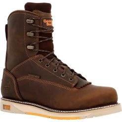 Georgia Boots: Men's GB00593 Brown Plain Toe AMP LT Wedge Waterproof Lace To Toe Work Boot