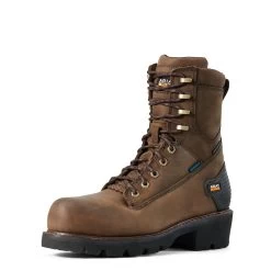 Ariat Boots: Men's 10018566 Oily Distressed Brown Powerline 8" Waterproof Composite Toe Work Boot -Work Shoes Store in line mns work couto 10018566 3 4 front