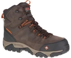 Merrell Boots: Men's J15735 Brown Orange Phaserbound Composite Toe Waterproof Work Hiker -Work Shoes Store j15735