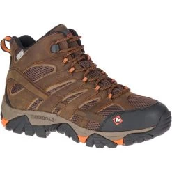 Merrell Boots: Men's J31239 Brown Orange Moab Vertex Mid Waterproof Slip Resistant Work Boot -Work Shoes Store j31239