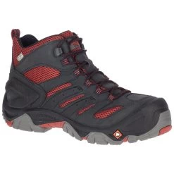 Merrell Boots: Men's J35191 Black Red Strongfield Composite Toe Waterproof Work Hiker -Work Shoes Store j35191