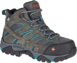 Merrell Boots: Women's J42076 Pewter Teal Moab Vertex Mid Composite Toe Waterproof Work Boot
