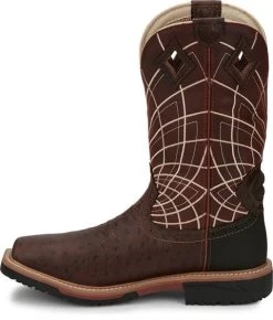 Justin Boots: Men's SE4835 Brown Ostrich Print Composite Square Toe Derrickman Cowboy Work Boots -Work Shoes Store se4835 617x563 instep
